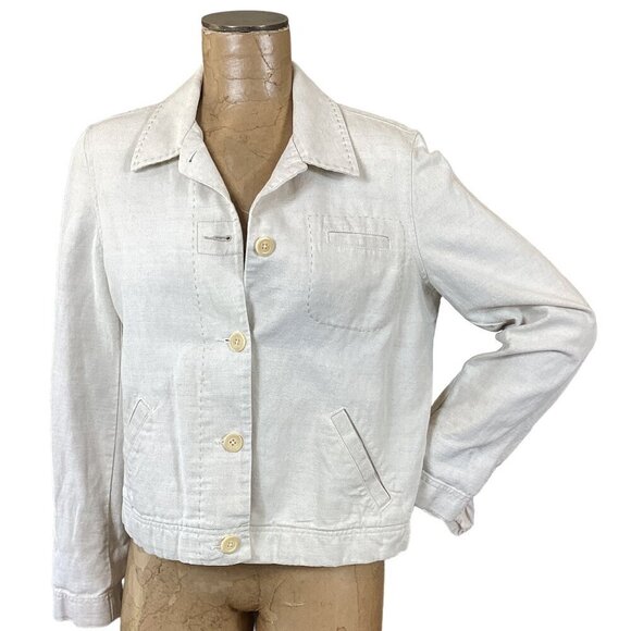 Ann Taylor Cotton-Linen Button-Up Jacket Natural Beige Sz M #291R - Picture 1 of 9